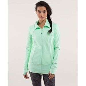 Lululemon Asana Jacket Women 4 Mint Green Teal Full Zip Thumbholes Mock Neck